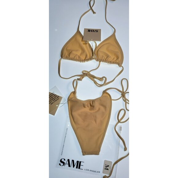 SAME Los Angeles Nude Faux Suede Triangle Bikini Set Size M New - Picture 5 of 5